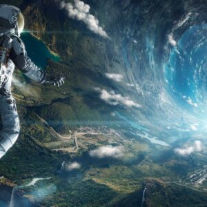 Astronauta na tle nieskończonej dziury